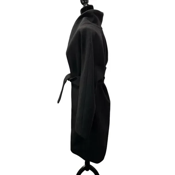 Reformation Black Belted Coat Wrap Style Medium Surplus Fabric Made in USA